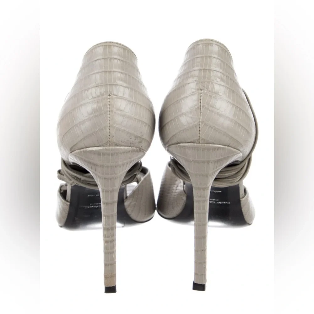 Saint Laurent Embossed Leather Gladiator Open Toe Heels Gray lace up ankle Wrap - Picture 6 of 10